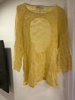 Lightweight Yellow Crochet Knit Sweater